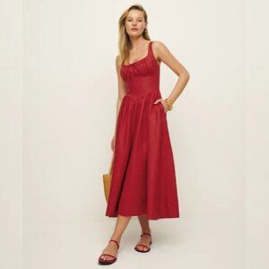 NWOT Reformation Balia Linen Dress in Sundried Tomato Red Sleeveless Midi
